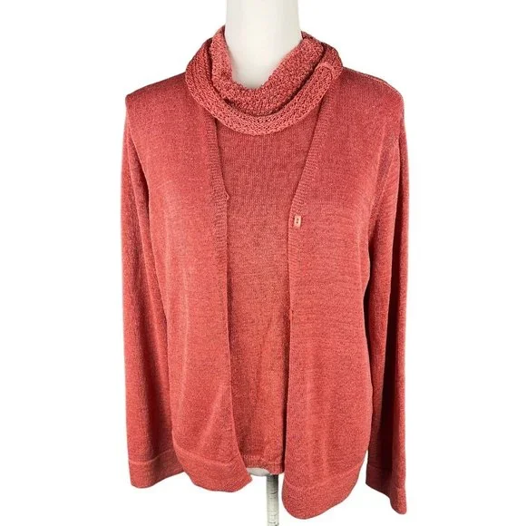 Womens Josephine Chaus 2 Piece Cowl Neck Blouse & Cardigan Set - Picture 2 of 11